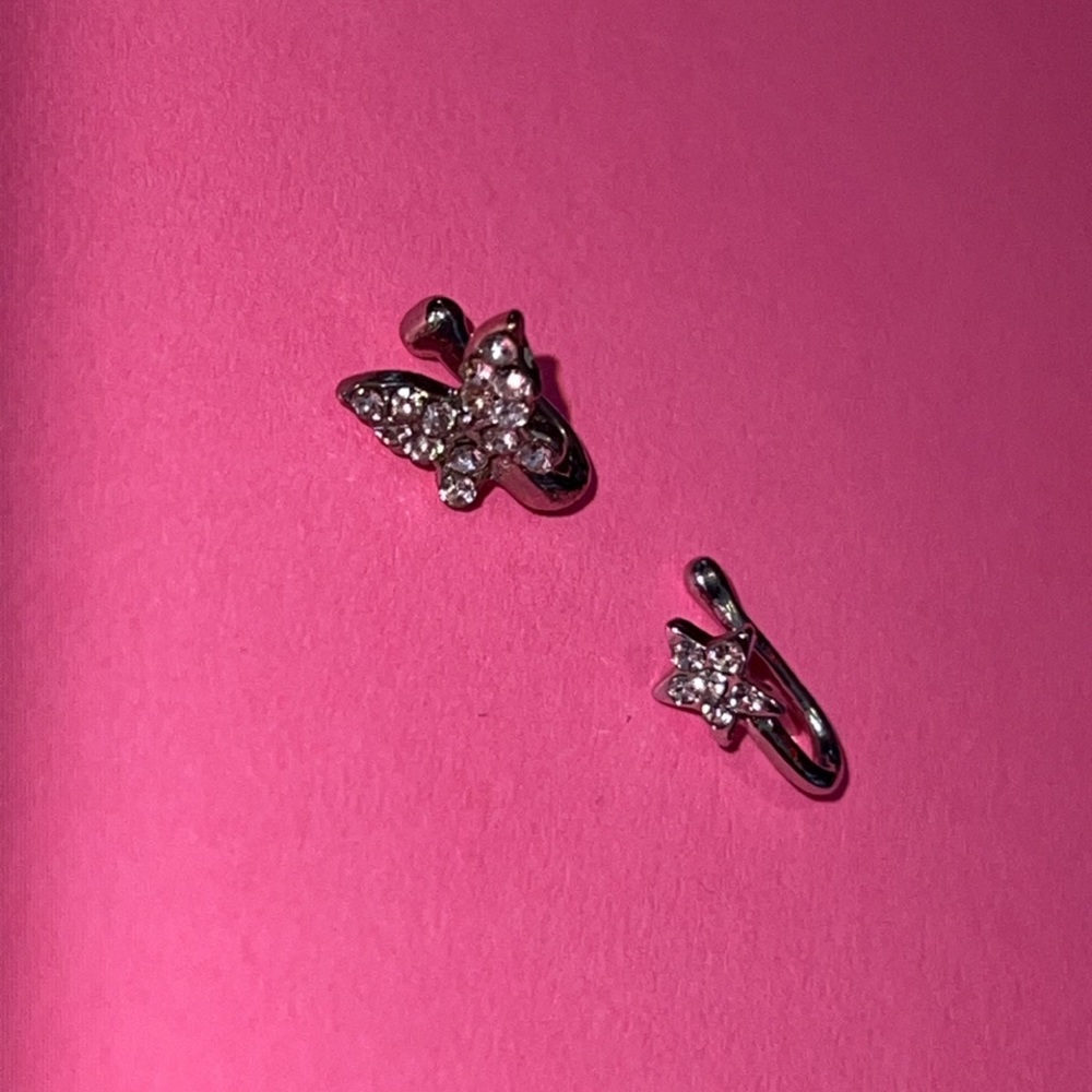 Silver Butterfly and Star nose cuff (fake nose ring) bundle